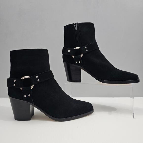NEW Paige Edie Ankle Bootie Womens 8.5 Black Suede Harness Western Block Heel - Picture 3 of 15
